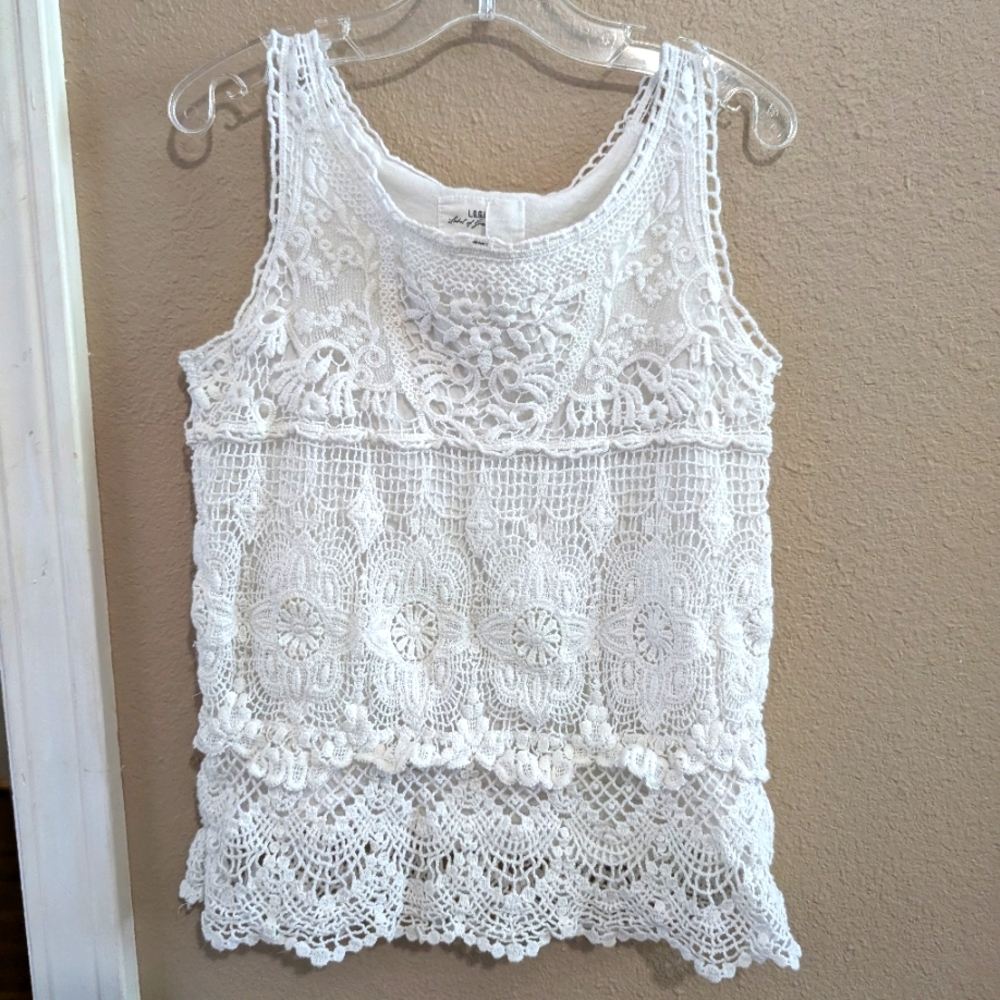 H&M White Girls Crochet Lace Tank Top Size 6/8